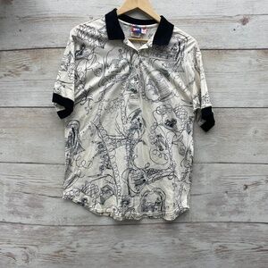 Tail Vintage Mardi‎ Gras Carnival Sketch Printed Polo Shirt Unisex XL USA Made